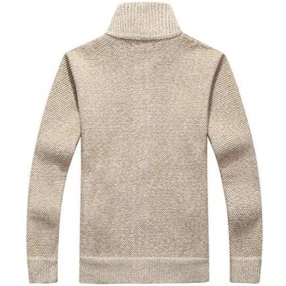 Men's Red Casual Slim Full Zip Knitted Polyester Cardigan Sweater with Pocked - Picture 2 of 5